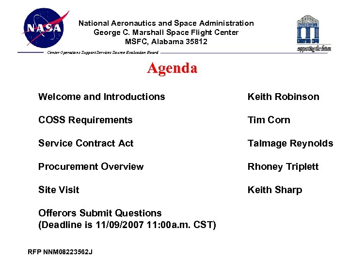 National Aeronautics and Space Administration George C. Marshall Space Flight Center MSFC, Alabama 35812