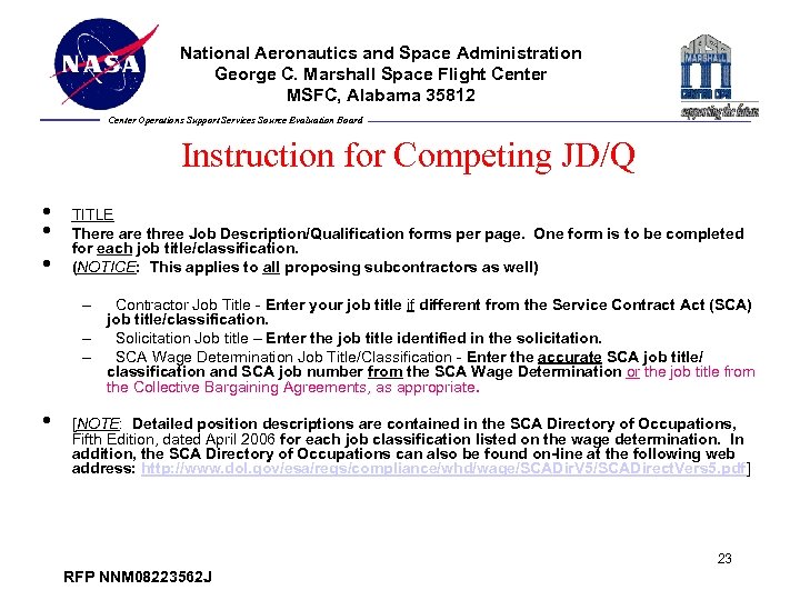National Aeronautics and Space Administration George C. Marshall Space Flight Center MSFC, Alabama 35812