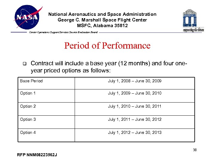 National Aeronautics and Space Administration George C. Marshall Space Flight Center MSFC, Alabama 35812