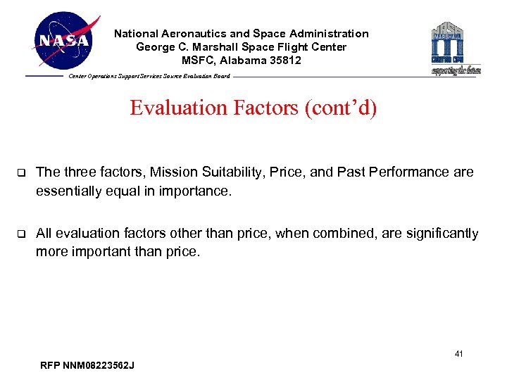 National Aeronautics and Space Administration George C. Marshall Space Flight Center MSFC, Alabama 35812