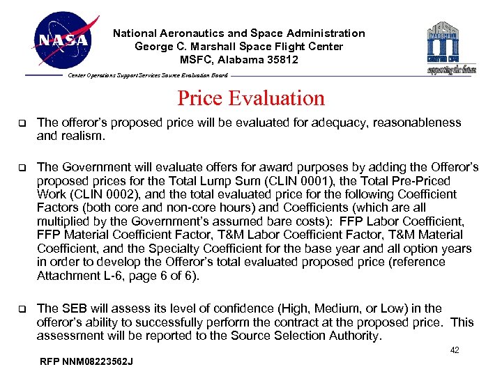 National Aeronautics and Space Administration George C. Marshall Space Flight Center MSFC, Alabama 35812