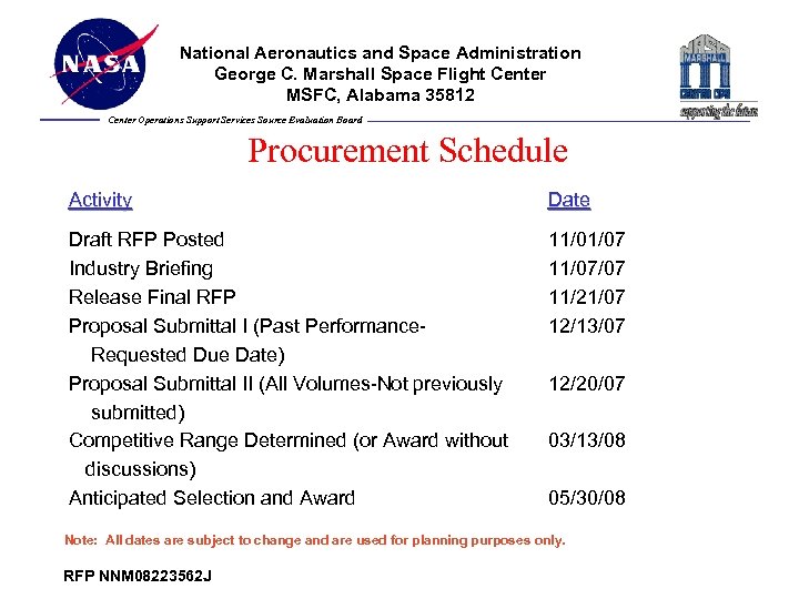 National Aeronautics and Space Administration George C. Marshall Space Flight Center MSFC, Alabama 35812