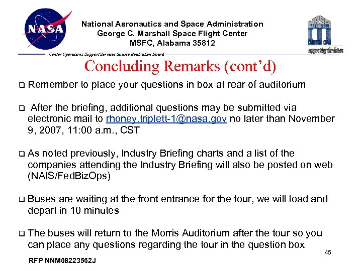 National Aeronautics and Space Administration George C. Marshall Space Flight Center MSFC, Alabama 35812