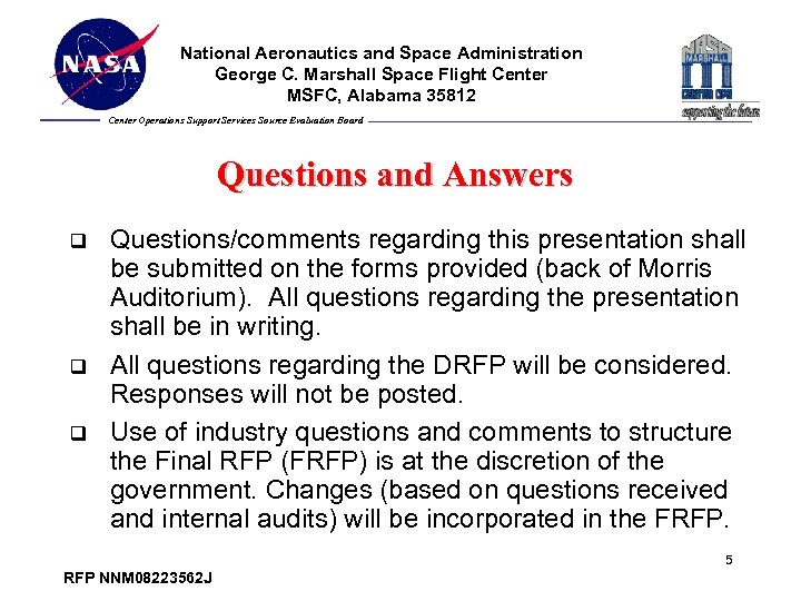 National Aeronautics and Space Administration George C. Marshall Space Flight Center MSFC, Alabama 35812