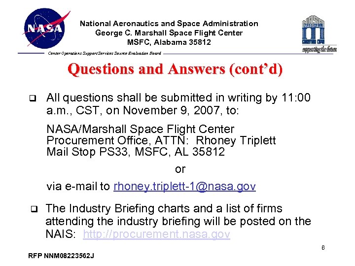 National Aeronautics and Space Administration George C. Marshall Space Flight Center MSFC, Alabama 35812