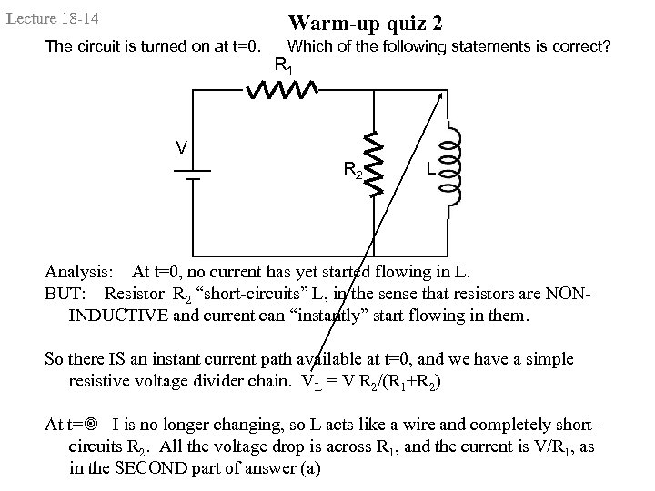 Lecture 18 -14 Warm-up quiz 2 The circuit is turned on at t=0. Which