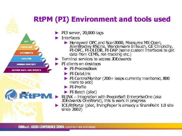 Rt. PM (PI) Environment and tools used ► PI 3 server, 20, 000 tags