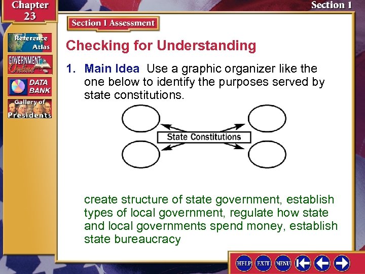 Checking for Understanding 1. Main Idea Use a graphic organizer like the one below