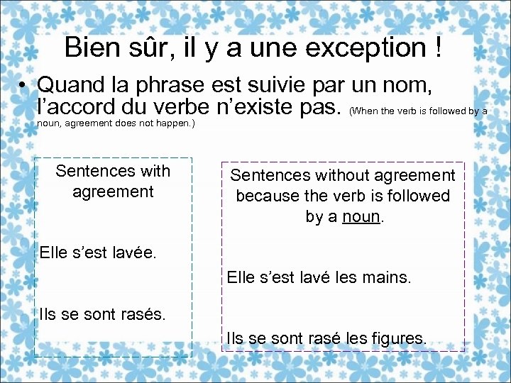 Bien sûr, il y a une exception ! • Quand la phrase est suivie