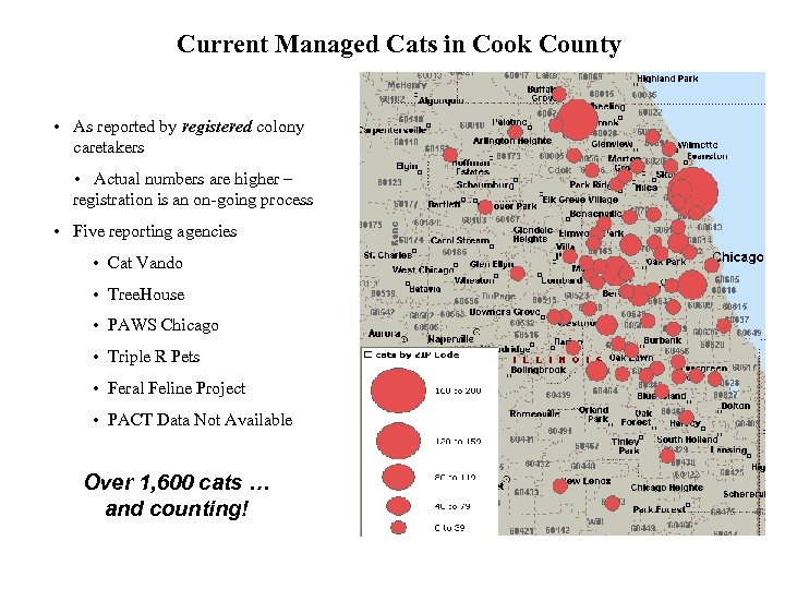 Current Managed Cats in Cook County • As reported by registered colony caretakers •
