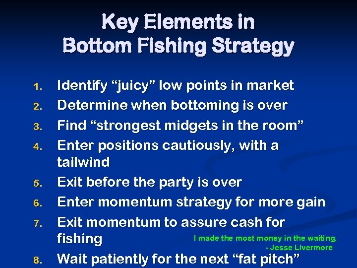 Key Elements in Bottom Fishing Strategy 1. 2. 3. 4. 5. 6. 7. 8.
