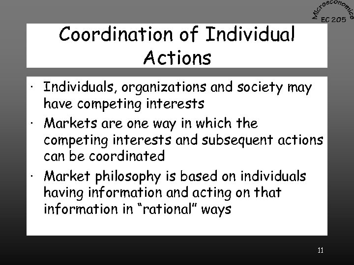 Coordination of Individual Actions · Individuals, organizations and society may have competing interests ·