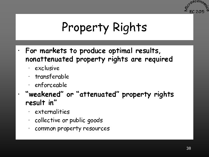 Property Rights · For markets to produce optimal results, nonattenuated property rights are required