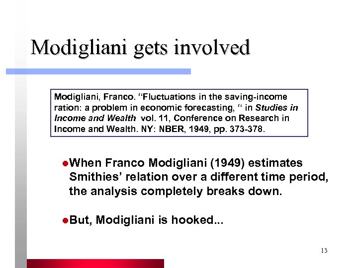 Modigliani gets involved Modigliani, Franco. “Fluctuations in the saving-income ration: a problem in economic
