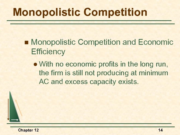 Monopolistic Competition n Monopolistic Competition and Economic Efficiency l With no economic profits in