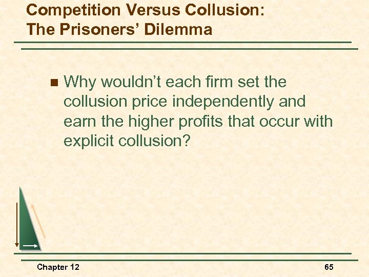 Competition Versus Collusion: The Prisoners’ Dilemma n Why wouldn’t each firm set the collusion