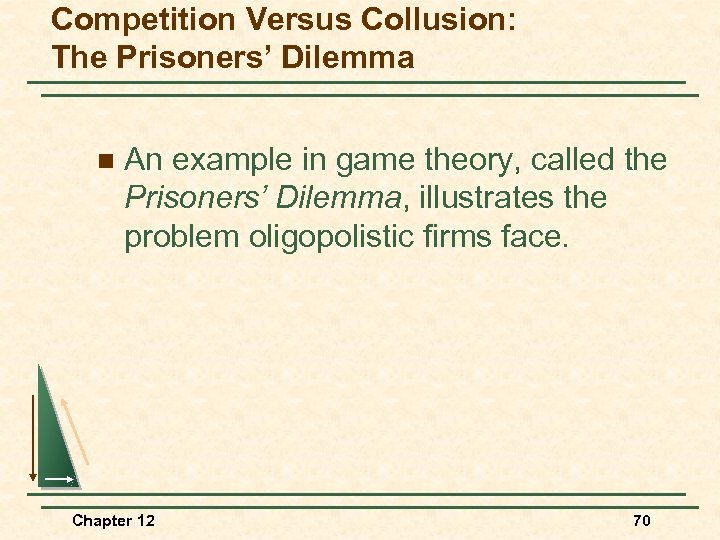 Competition Versus Collusion: The Prisoners’ Dilemma n An example in game theory, called the