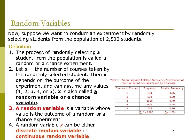 Random Variables Now, suppose we want to conduct an experiment by randomly selecting students