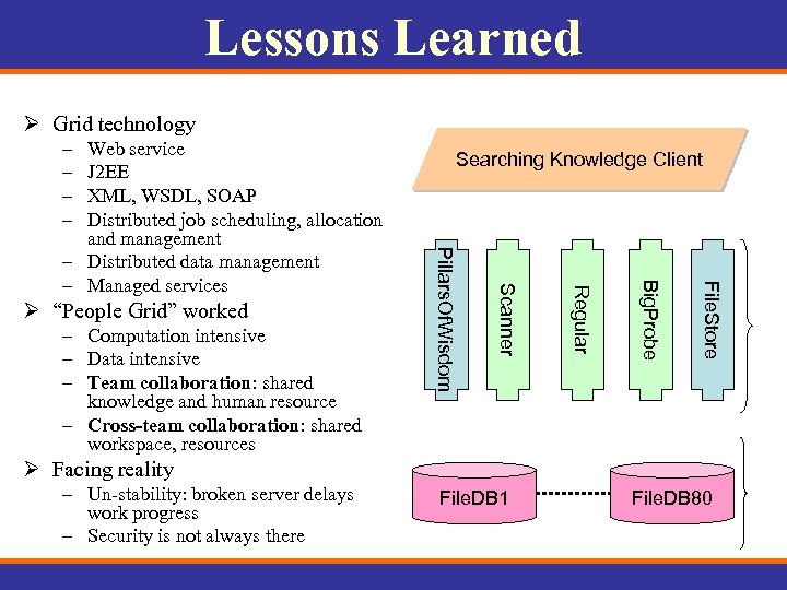 Lessons Learned Ø Grid technology – – File. Store Big. Probe Regular – Computation