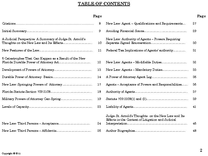 TABLE OF CONTENTS Page Citations. . . . . . 8 New Law: Agent