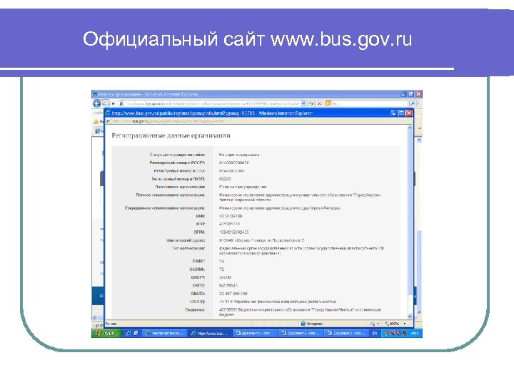 Официальный сайт www. bus. gov. ru 