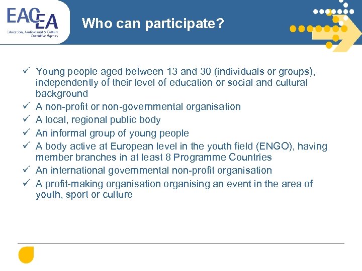 Who can participate? ü Young people aged between 13 and 30 (individuals or groups),