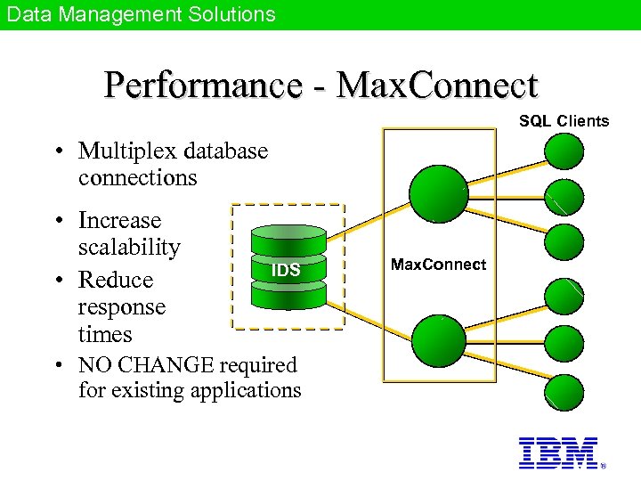 Data Management Solutions Performance - Max. Connect SQL Clients • Multiplex database connections •
