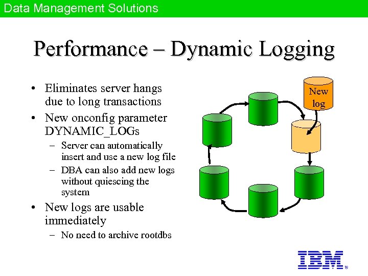 Data Management Solutions Performance – Dynamic Logging • Eliminates server hangs due to long