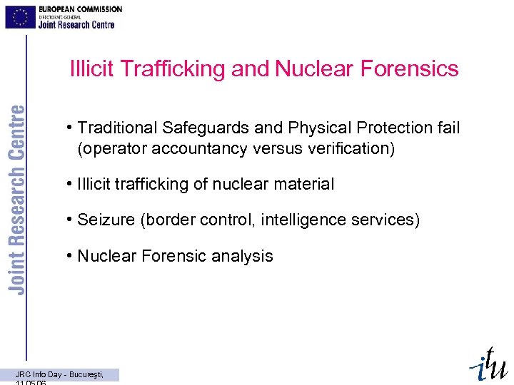 Illicit Trafficking and Nuclear Forensics • Traditional Safeguards and Physical Protection fail (operator accountancy