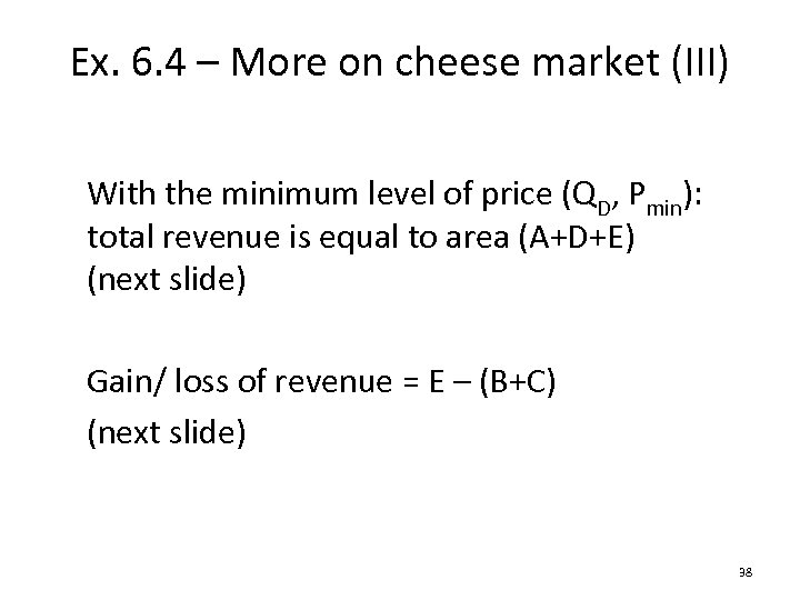 Ex. 6. 4 – More on cheese market (III) With the minimum level of