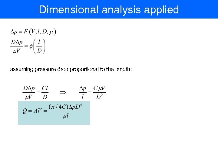 Dimensional analysis applied assuming pressure drop proportional to the length: 