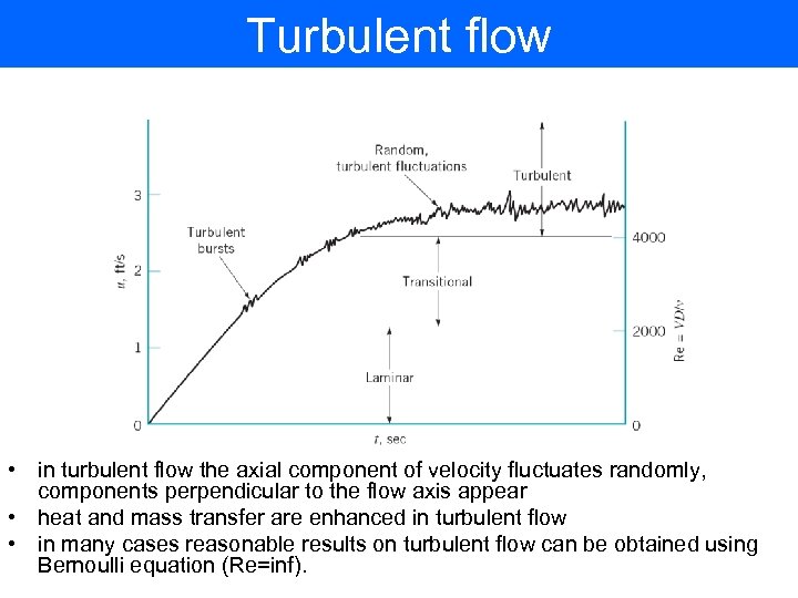 Turbulent flow • in turbulent flow the axial component of velocity fluctuates randomly, components