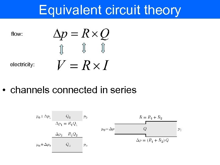 Equivalent circuit theory flow: electricity: • channels connected in series 