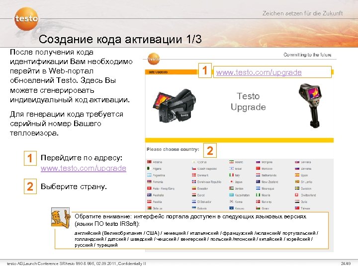 Zeichen setzen für die Zukunft Создание кода активации 1/3 После получения кода идентификации Вам