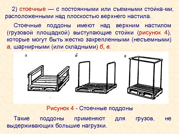 2) стоечные — с постоянными или съемными стойка ми, расположенными над плоскостью верхнего настила.