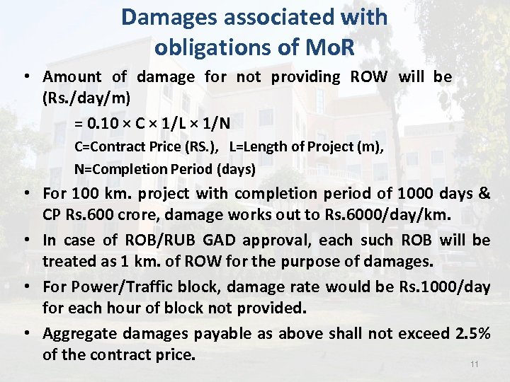 Damages associated with obligations of Mo. R • Amount of damage for not providing