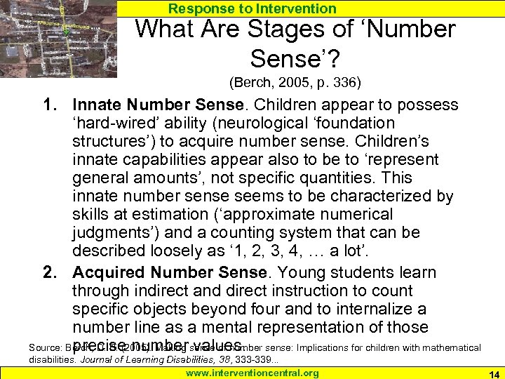 Response to Intervention What Are Stages of ‘Number Sense’? (Berch, 2005, p. 336) 1.