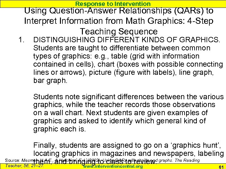 Response to Intervention Using Question-Answer Relationships (QARs) to Interpret Information from Math Graphics: 4