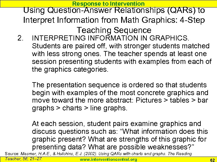 Response to Intervention Using Question-Answer Relationships (QARs) to Interpret Information from Math Graphics: 4