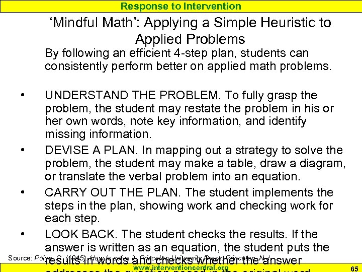 Response to Intervention ‘Mindful Math’: Applying a Simple Heuristic to Applied Problems By following