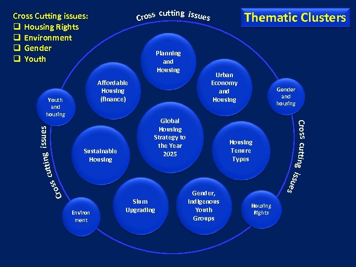 Cross Cutting issues: q Housing Rights q Environment q Gender q Youth Cro Sustainable