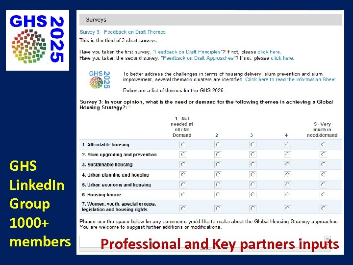 GHS Linked. In Group 1000+ members Professional and Key partners inputs 