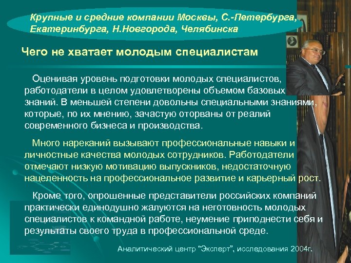 Крупные и средние компании Москвы, С. -Петербурга, Екатеринбурга, Н. Новгорода, Челябинска Чего не хватает