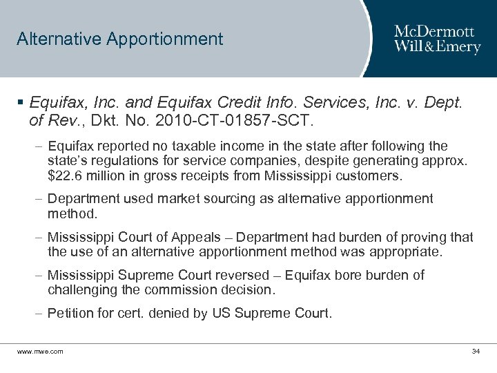Alternative Apportionment § Equifax, Inc. and Equifax Credit Info. Services, Inc. v. Dept. of