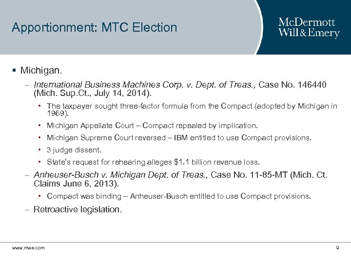 Apportionment: MTC Election § Michigan. – International Business Machines Corp. v. Dept. of Treas.