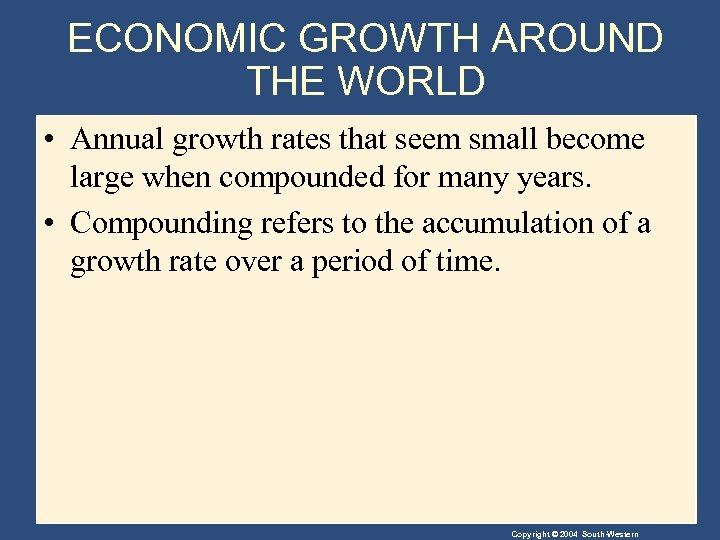 ECONOMIC GROWTH AROUND THE WORLD • Annual growth rates that seem small become large