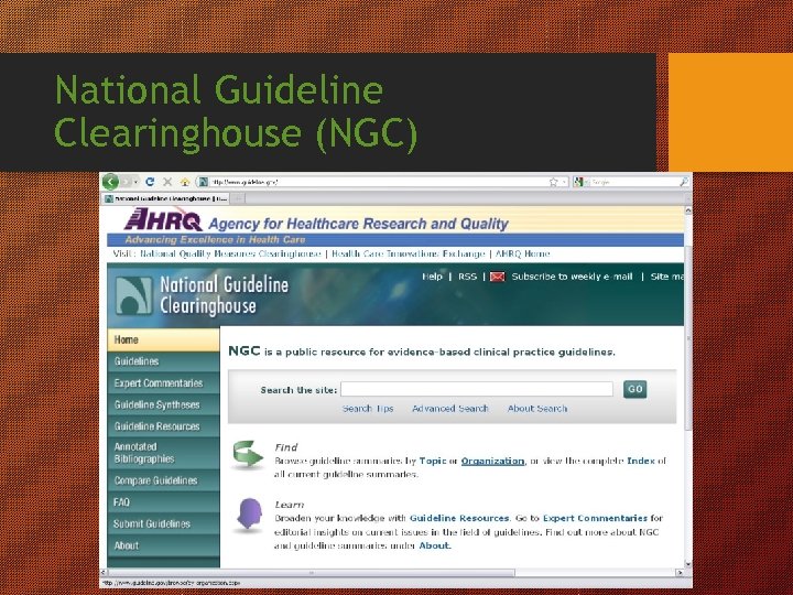 National Guideline Clearinghouse (NGC) 