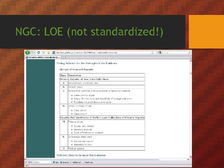 NGC: LOE (not standardized!) 