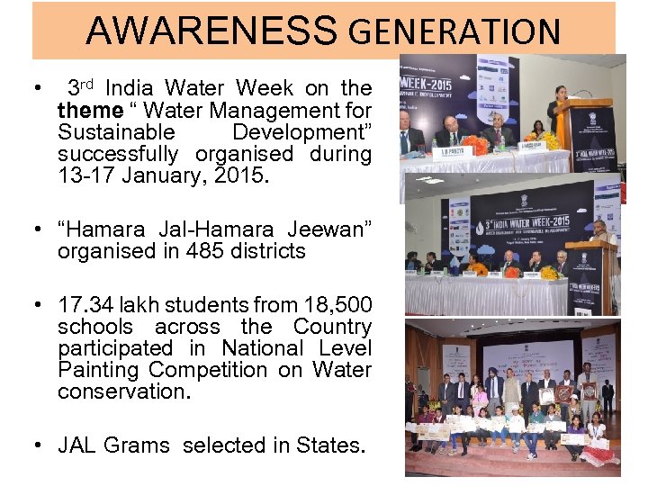 AWARENESS GENERATION • 3 rd India Water Week on theme “ Water Management for