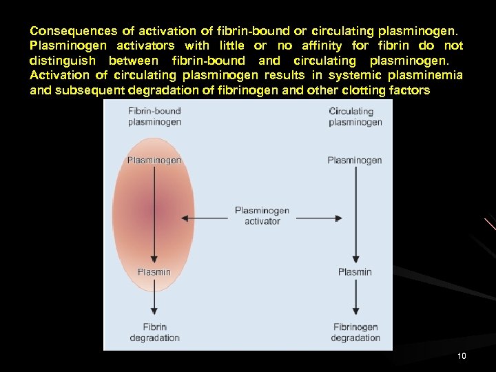 Consequences of activation of fibrin-bound or circulating plasminogen. Plasminogen activators with little or no
